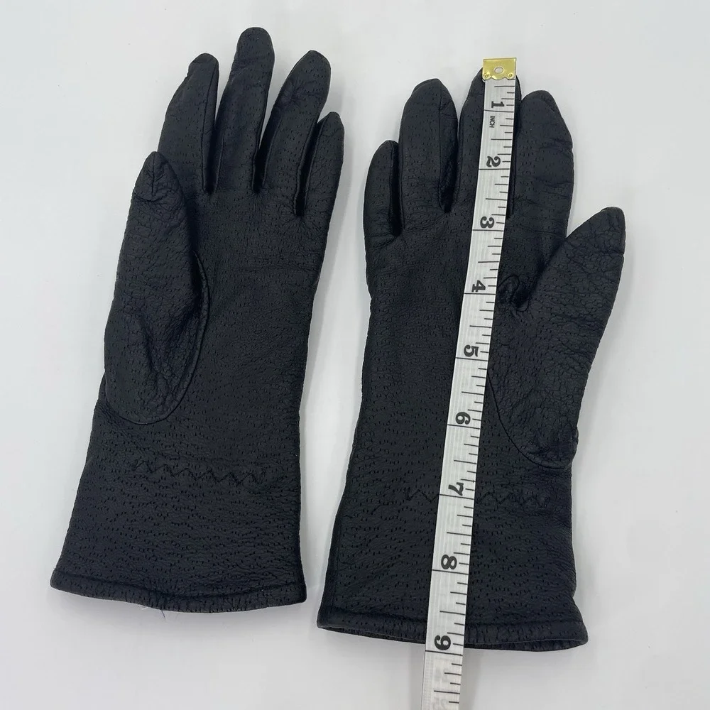FOWNES Black Leather Gloves Vintage Women Size 6.5 WPL9522 Lined Soft Supple 9
